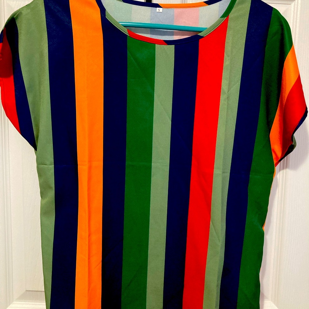 Colorful Striped Short Sleeve Top, used once